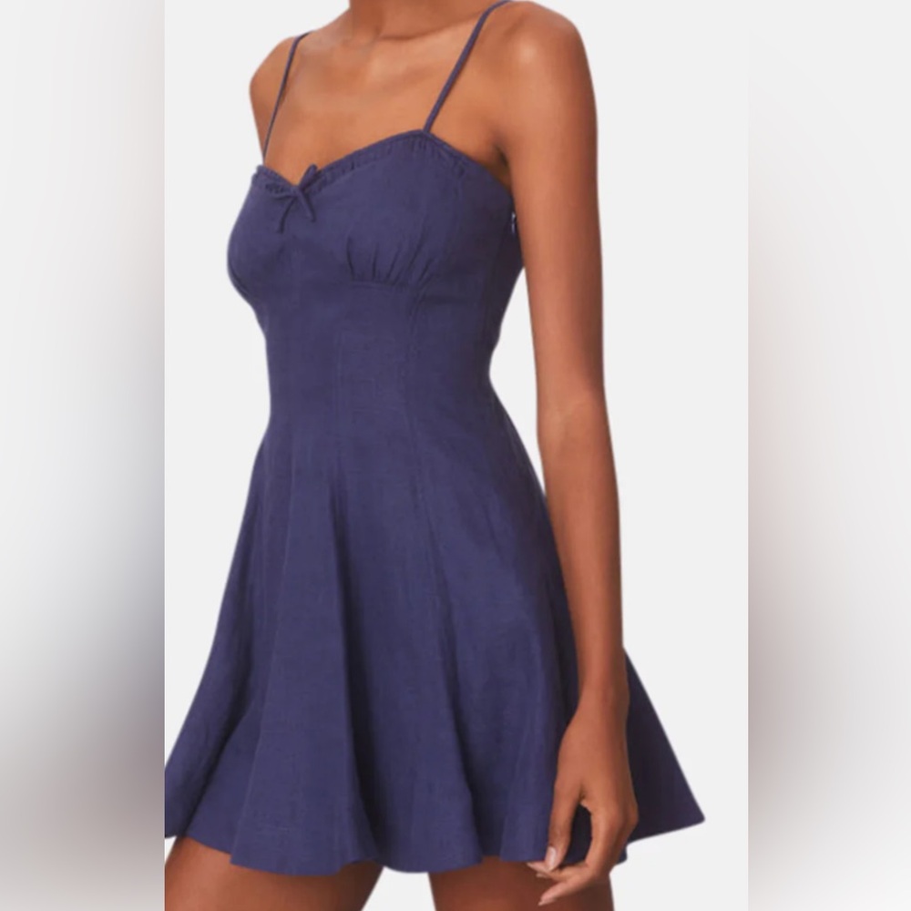 LoveShackFancy Shai Deep Blue Linen Mini Dress